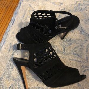 Manolo Blahnik singback sandals shoes black suede perforated Open Toe 36.5